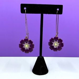 Vintage Y2K Purple Flower Extra Long Dangle Earrings with Crystal Accents